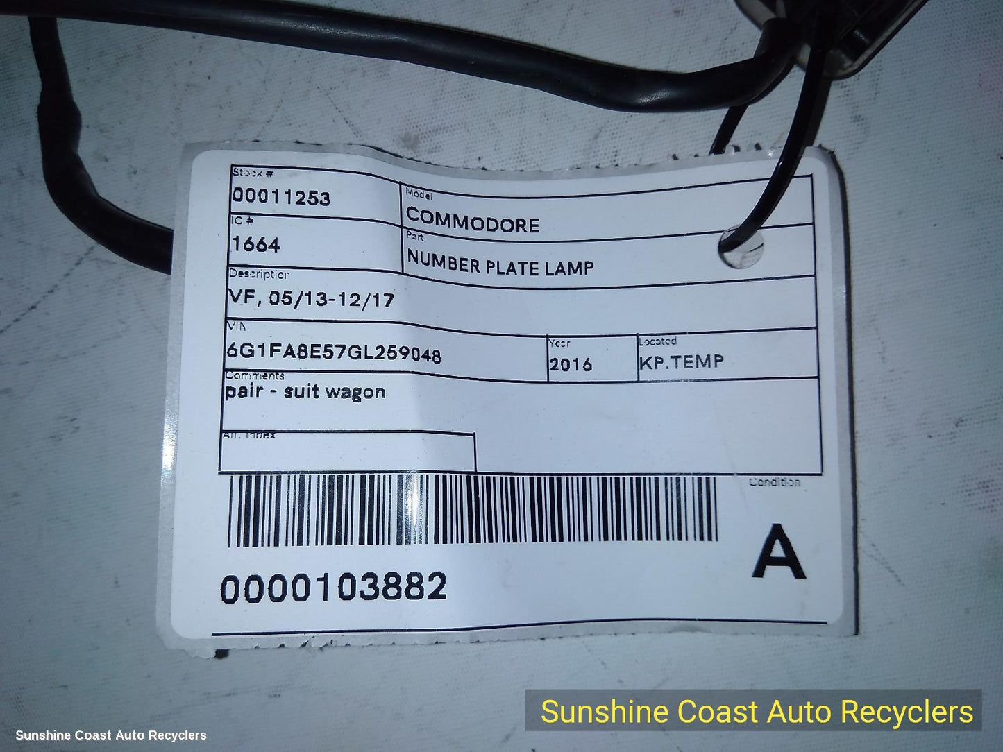 2016 Holden Commodore Number Plate Lamp