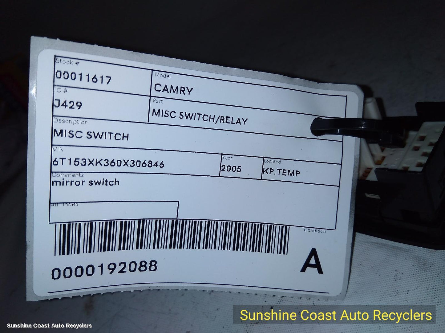 2005 Toyota Camry Misc Switch Relay