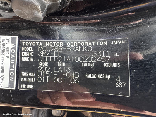 2006 Toyota Kluger Differential Centre