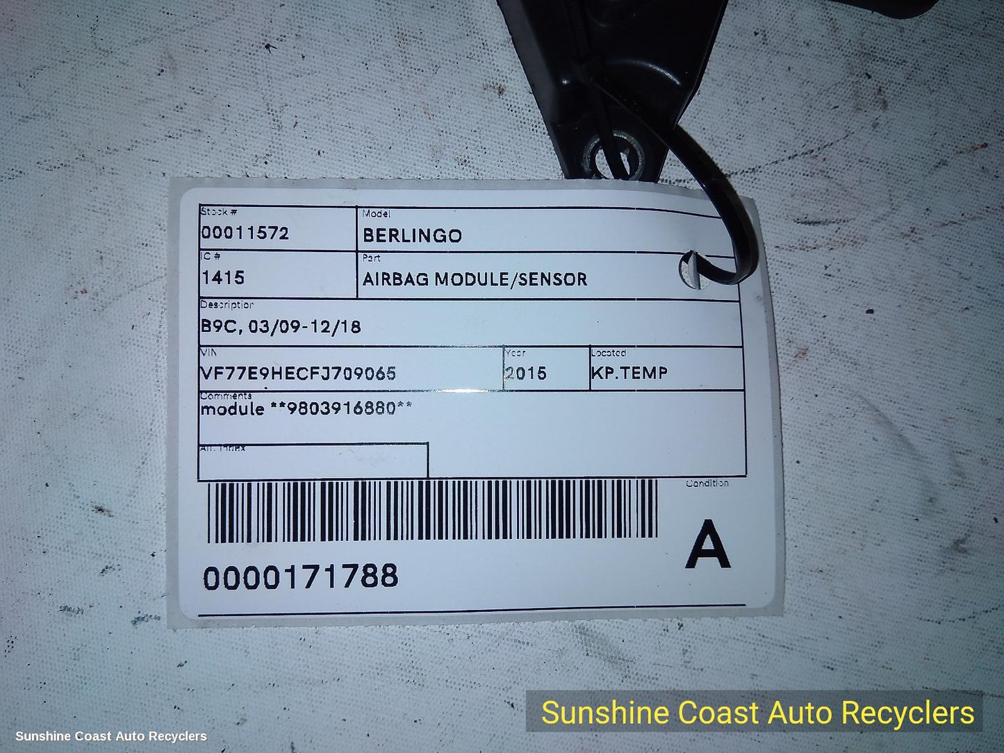 2015 Citroen Berlingo Airbag Module Sensor