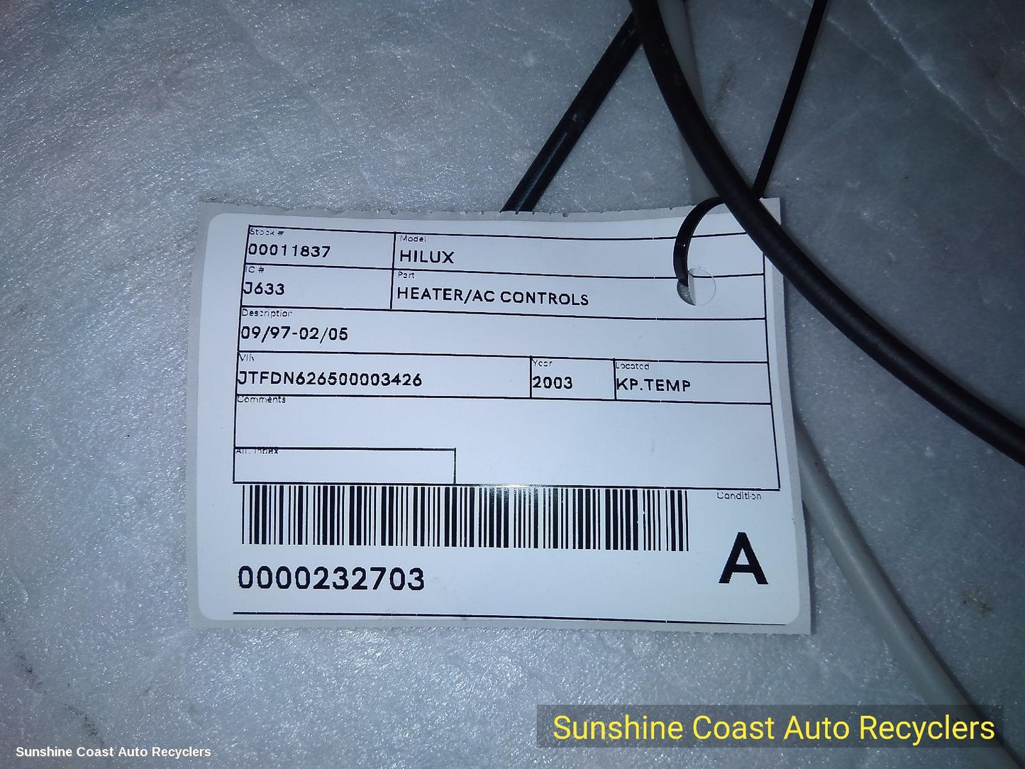 2003 Toyota Hilux Heater Ac Controls