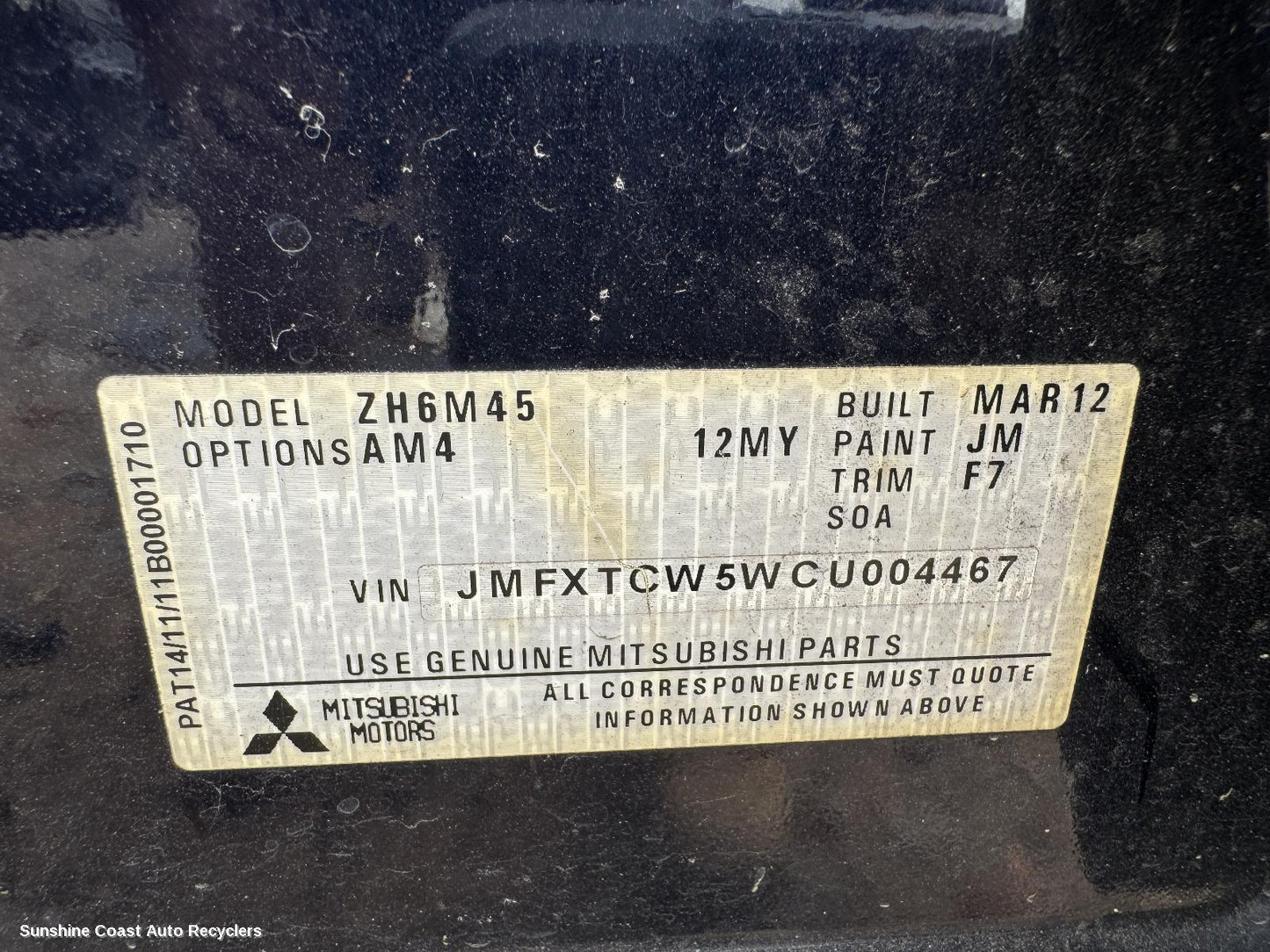 2012 Mitsubishi Outlander Bootlid Tailgate