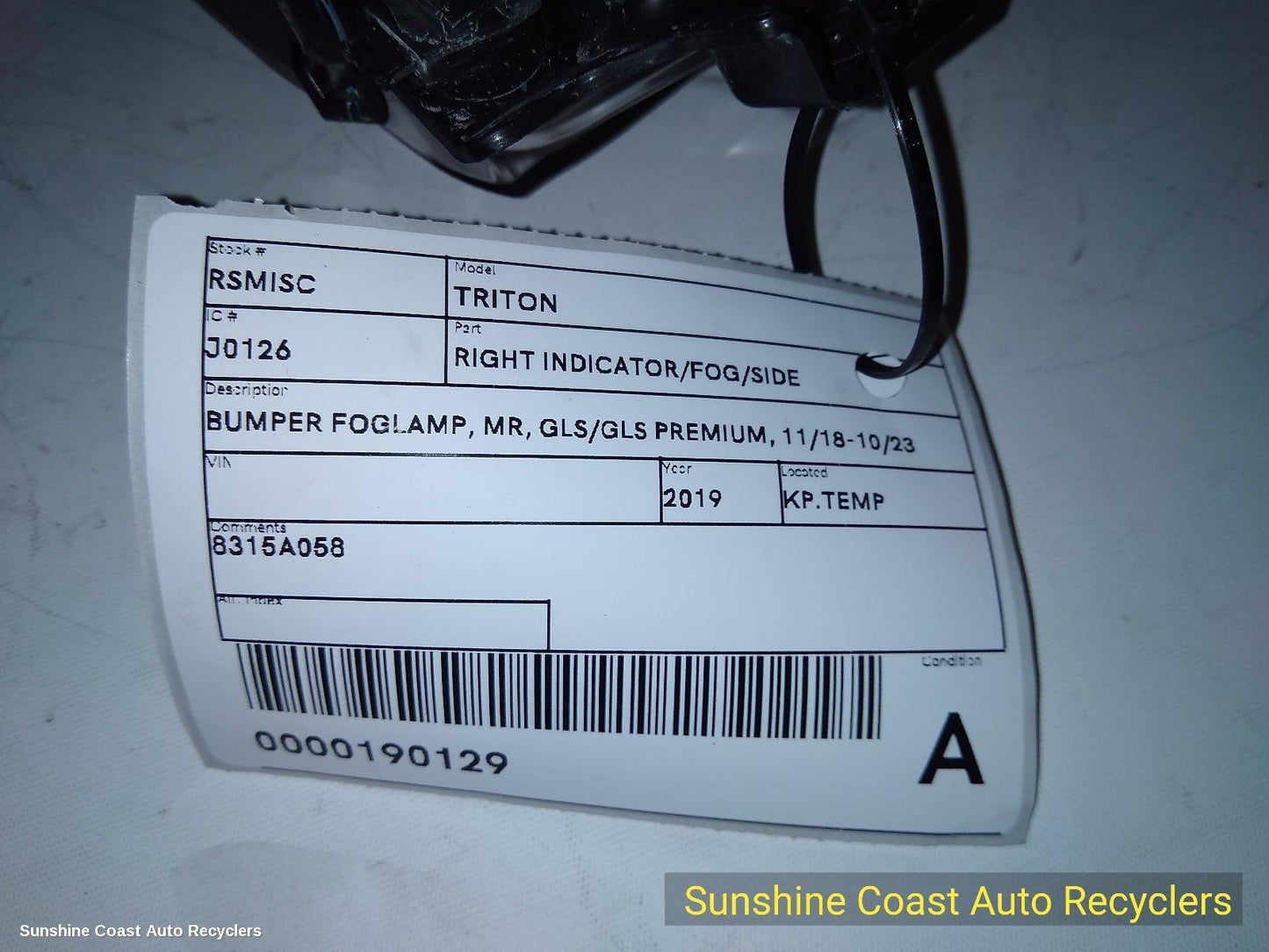 2019 Mitsubishi Triton Right Indicator Fog Side